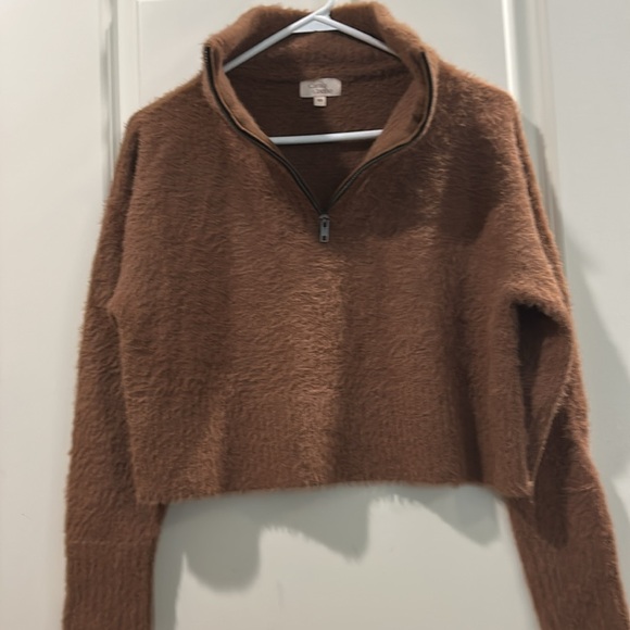 Like New!Camila Coelho oversized 1/4 ZipUp turtleneck crop soft hairy sweater XS - Picture 7 of 9